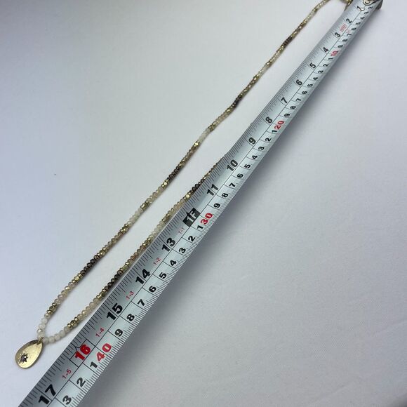 ~ Marlyn Schiff Necklace Beaded Gold Star 2-sided Crystals Neutral Brown Ivory - Picture 8 of 12